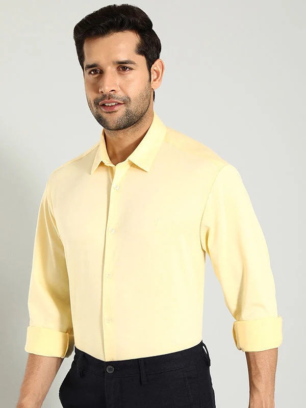Indian Terrain Men's Regular Fit Full Sleeve Solid Yellow Shirt